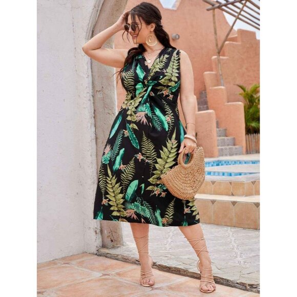 SHEIN curve 4XL Plus Tropical Print Twist Front Dress - Picture 8 of 10